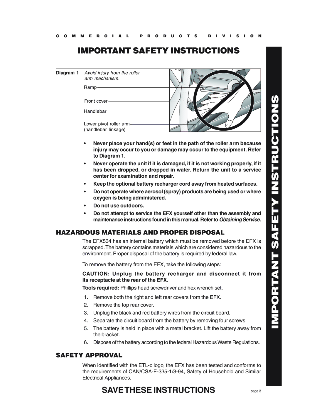 Precor EFX534 owner manual Hazardous Materials and Proper Disposal, Safety Approval 