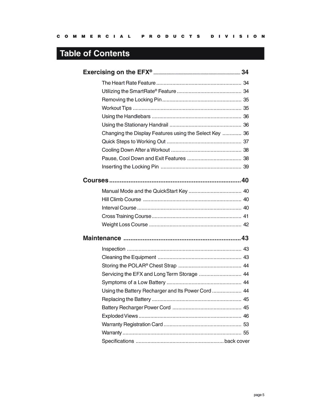 Precor EFX534 owner manual Back cover 