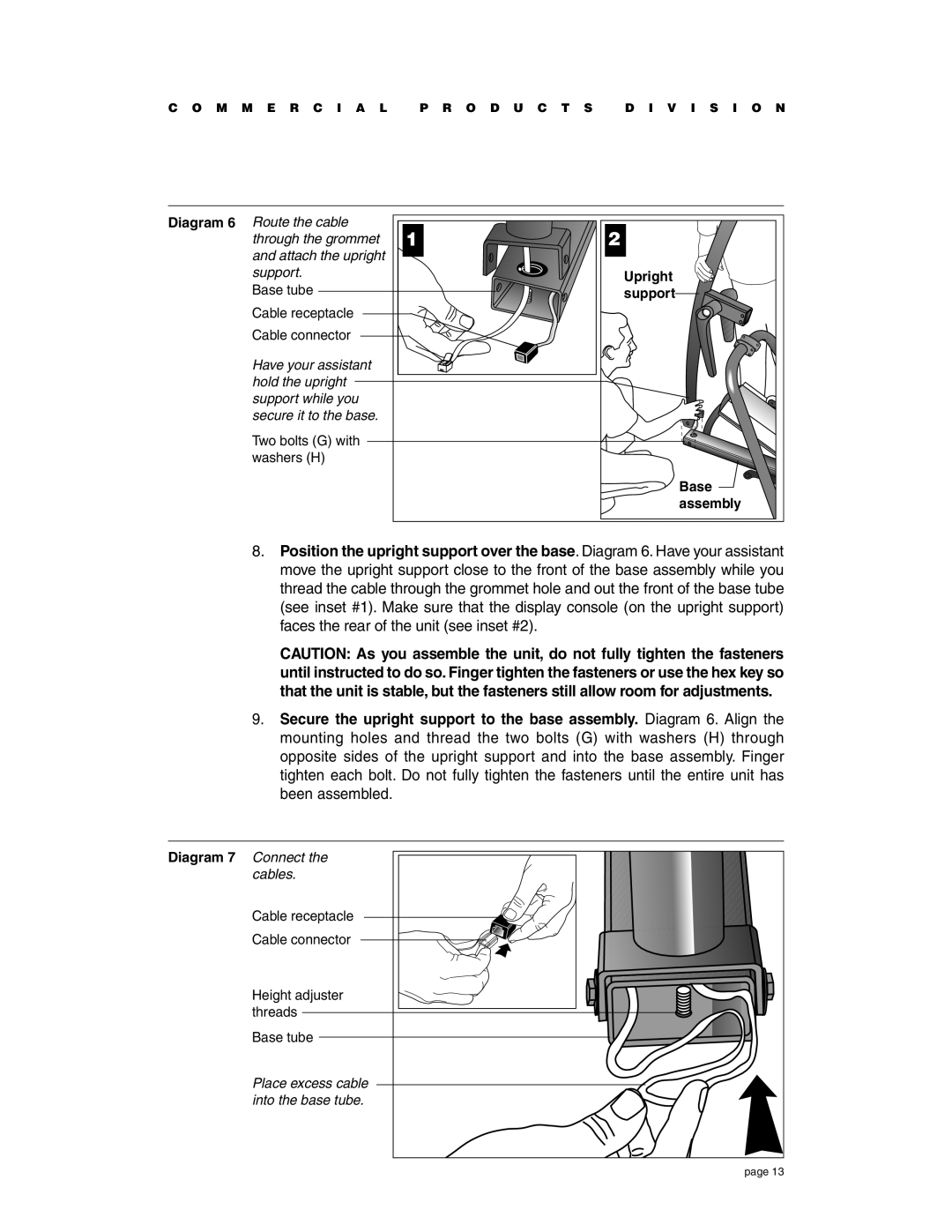 Precor EFX534i t owner manual Base tube, Diagram 7 Connect the cables 