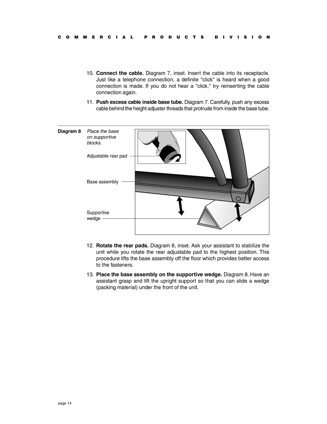 Precor EFX534i t owner manual Diagram 8 Place the base on supportive blocks 