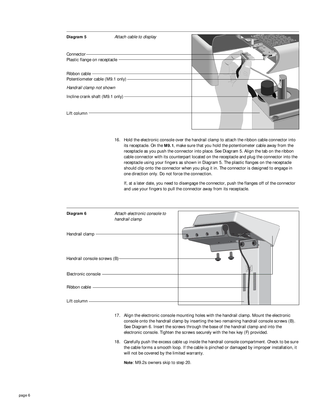 Precor M 9.2s, M 9.1 owner manual Handrail clamp not shown, Attach electronic console to 