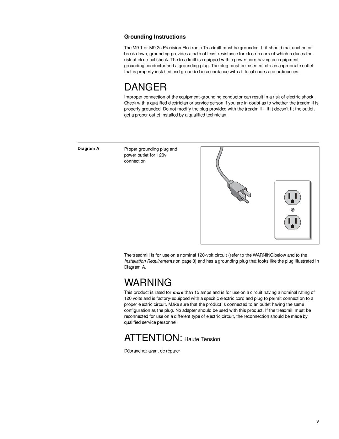 Precor M 9.1, M 9.2s owner manual Grounding Instructions, Diagram a 