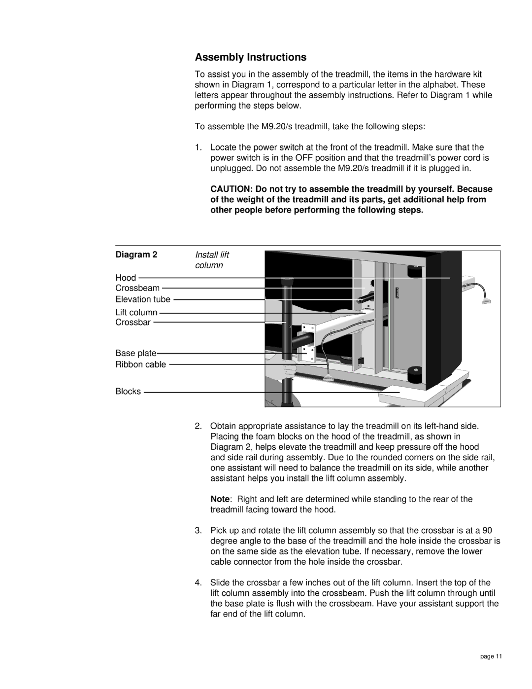 Precor M9.20s owner manual Assembly Instructions, Column 