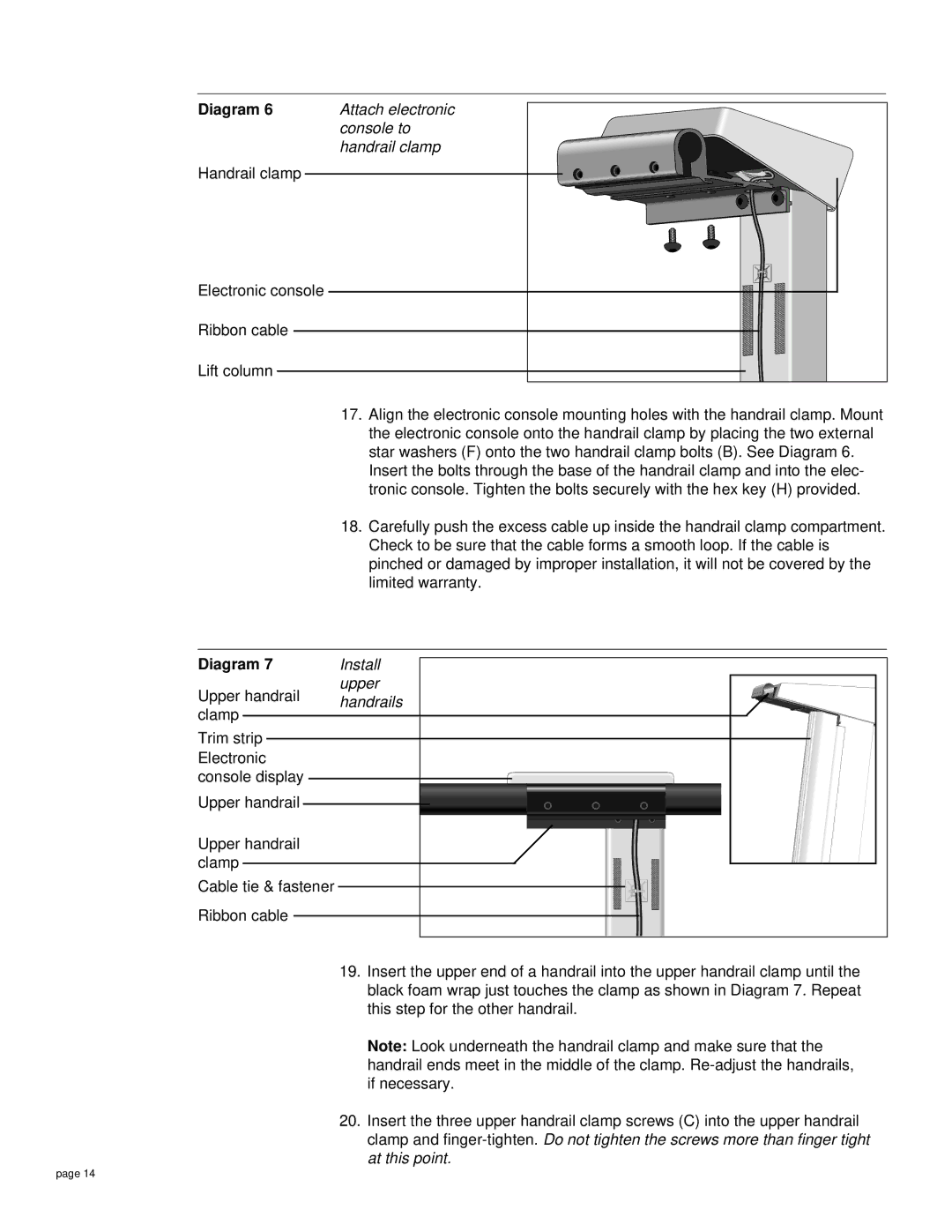 Precor M9.20s owner manual Attach electronic, Console to, Handrail clamp 