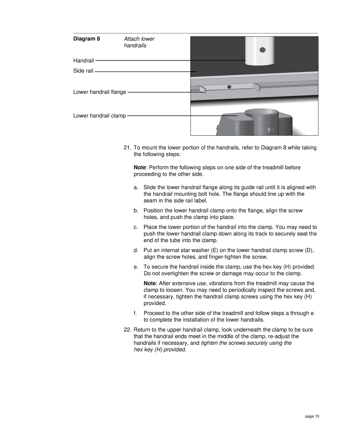 Precor M9.20s owner manual Attach lower, Hex key H provided 