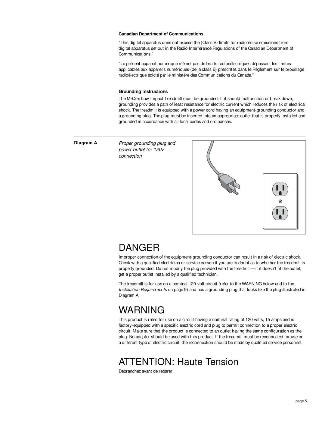 Precor M9.25i owner manual Grounding Instructions, Débranchez avant de réparer 