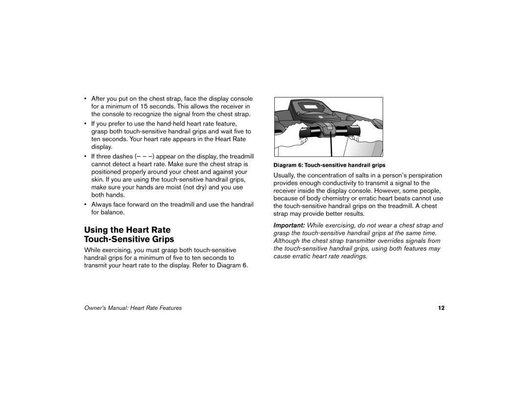 Precor M9.33 manual Using the Heart Rate Touch-Sensitive Grips 