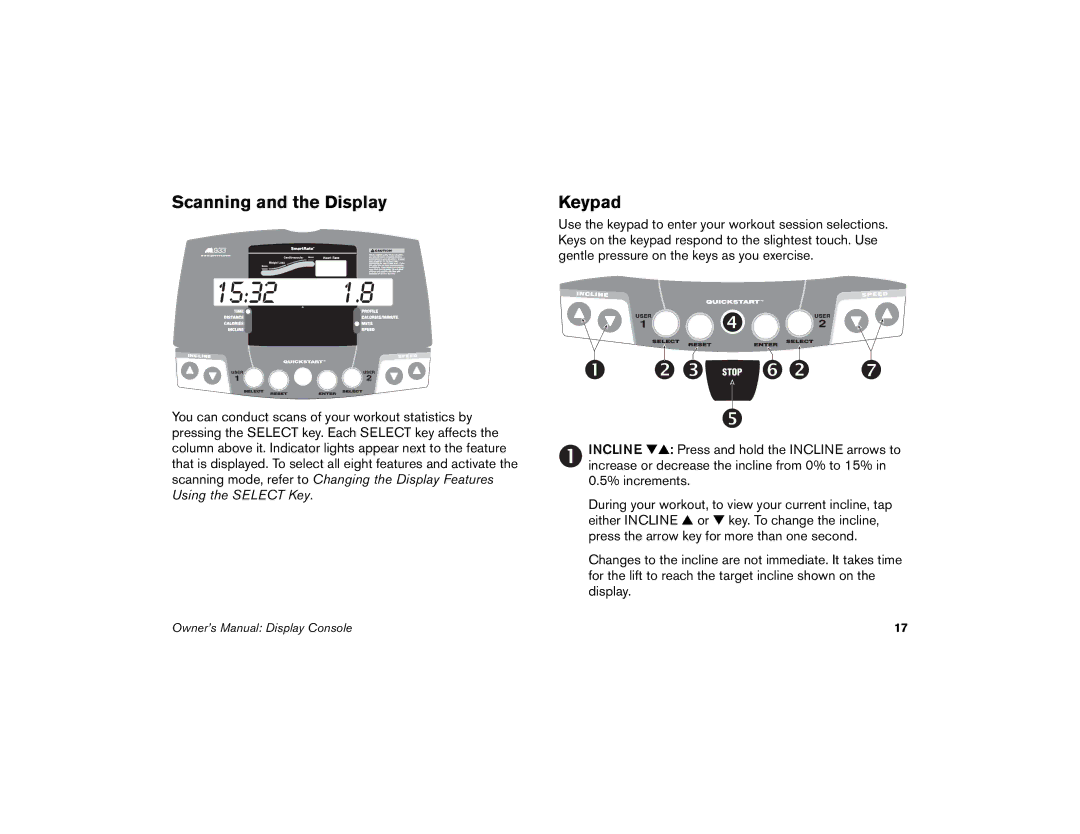 Precor M9.33 manual Scanning and the Display, Keypad 