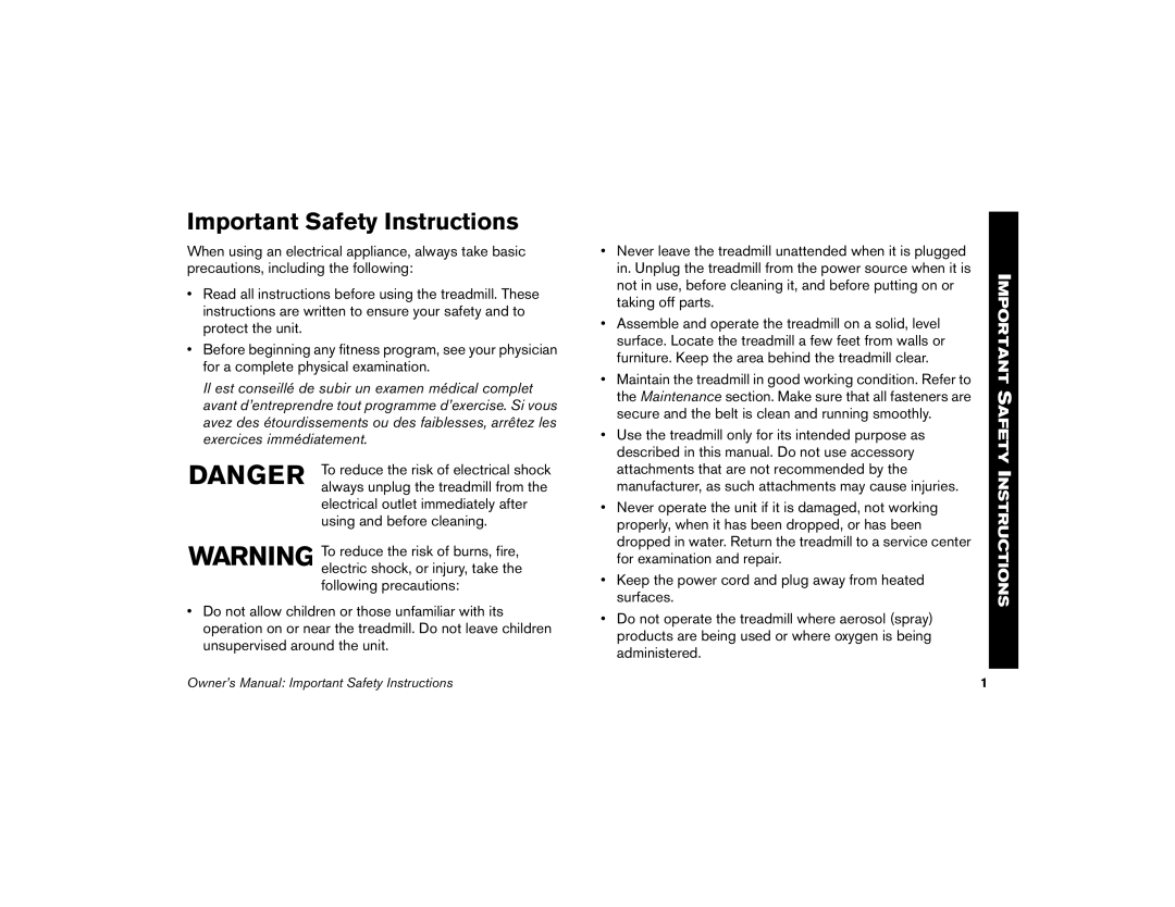 Precor M9.33 manual Important Safety Instructions 