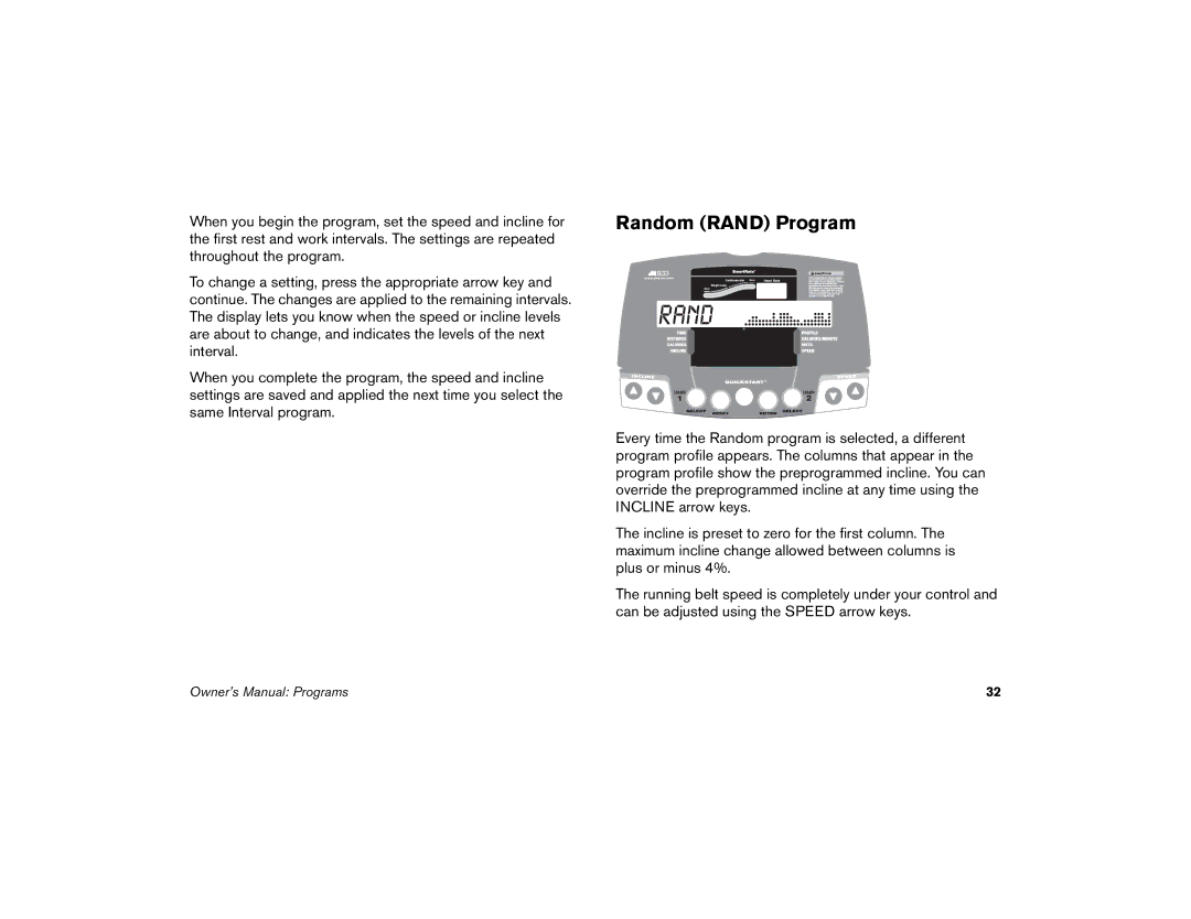 Precor M9.33 manual Random Rand Program 