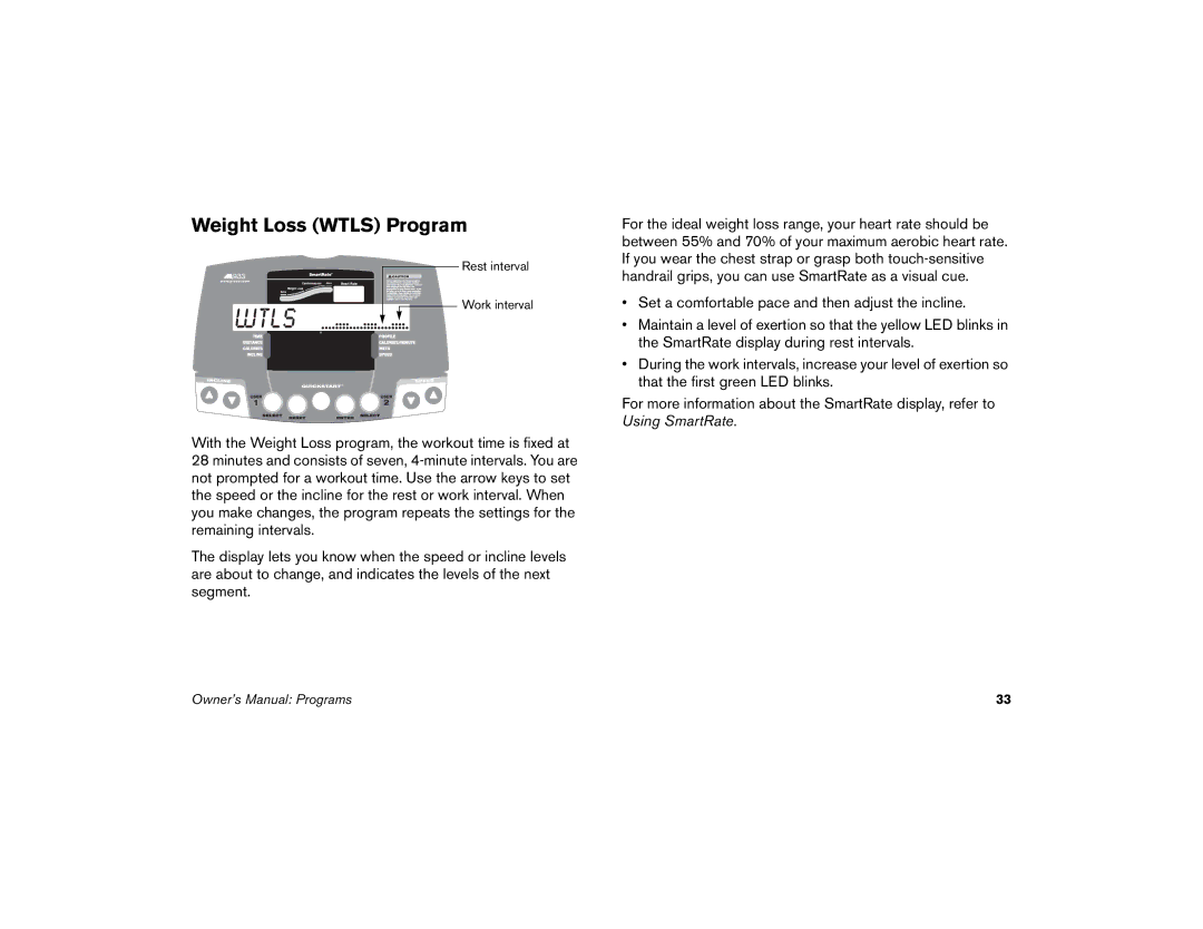 Precor M9.33 manual Weight Loss Wtls Program 