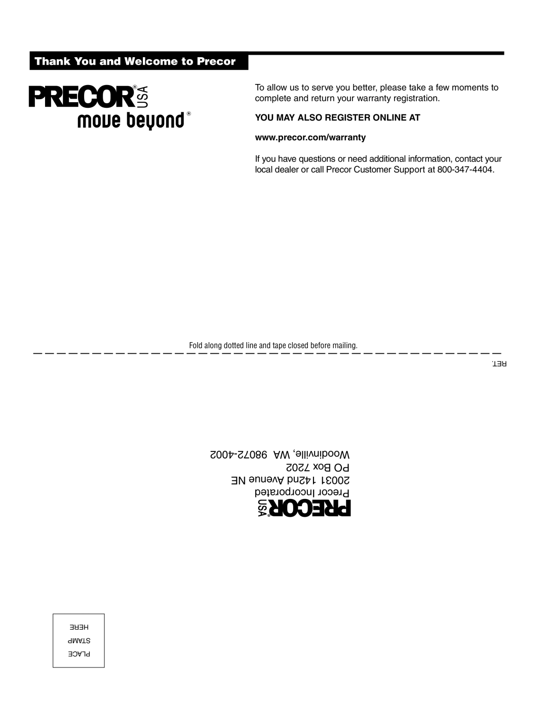 Precor M9.33 manual Thank You and Welcome to Precor 