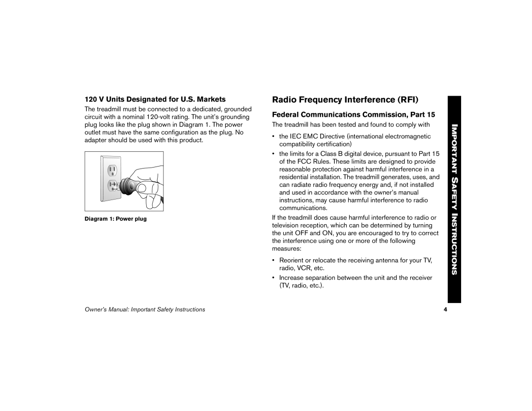 Precor M9.33 Radio Frequency Interference RFI, Units Designated for U.S. Markets, Federal Communications Commission, Part 