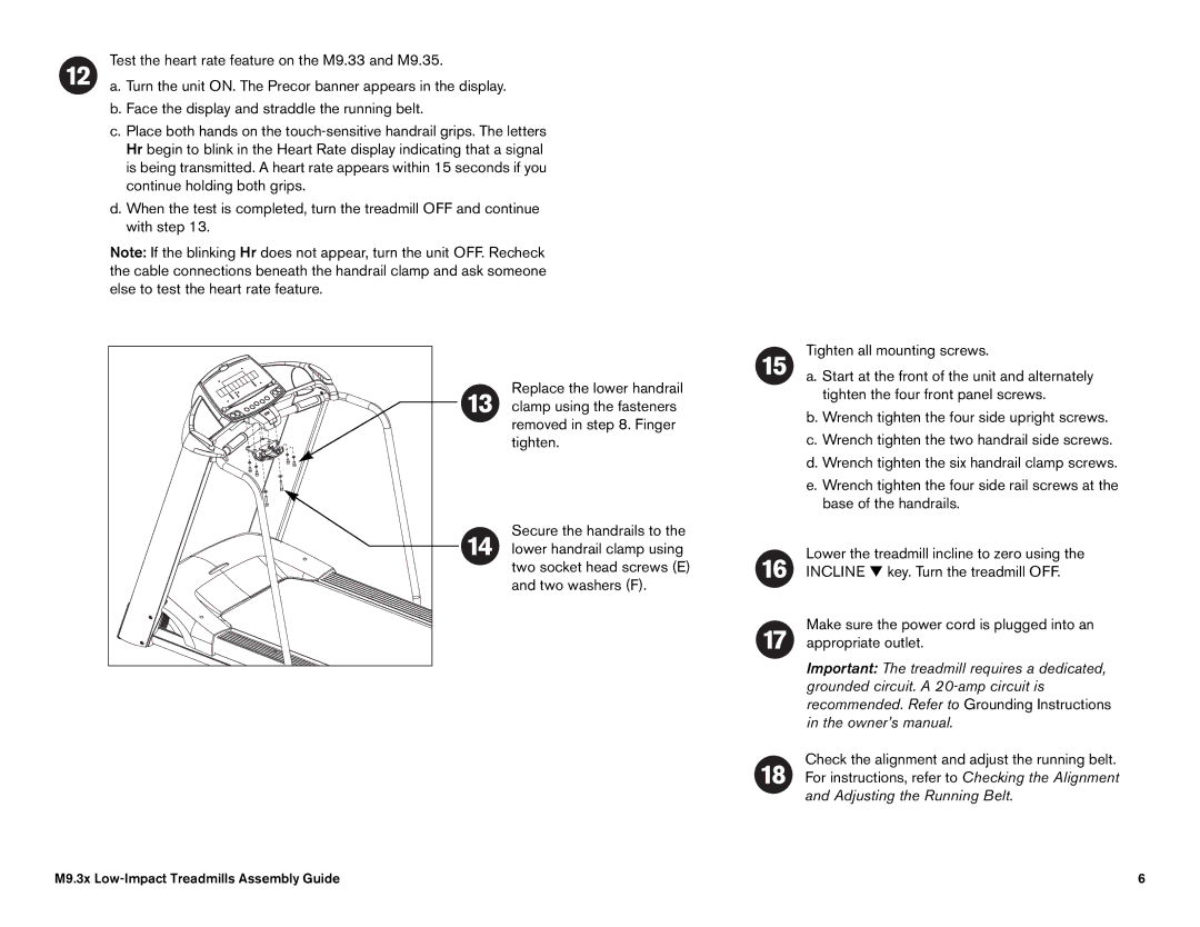 Precor M9.33 manual M9.3x Low-Impact Treadmills Assembly Guide 