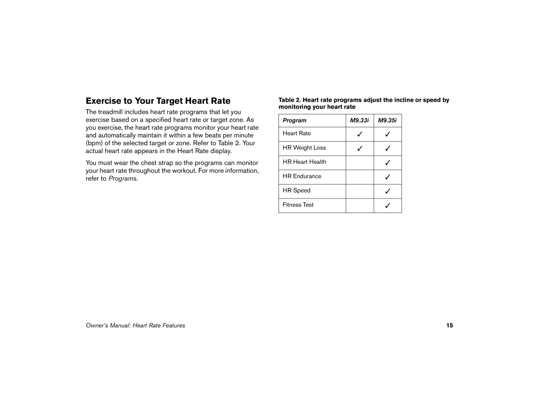 Precor M9.35I manual Exercise to Your Target Heart Rate 