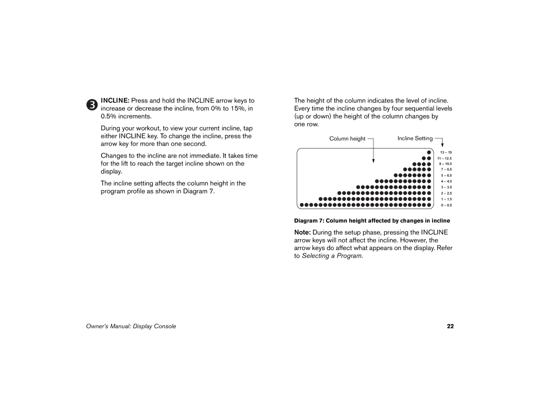 Precor M9.35I manual Diagram 7 Column height affected by changes in incline 
