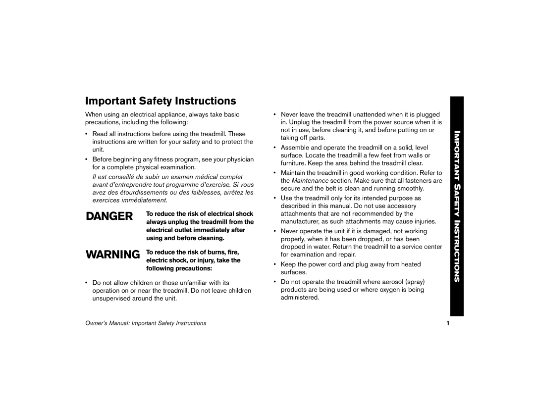 Precor M9.35I manual Important Safety Instructions 