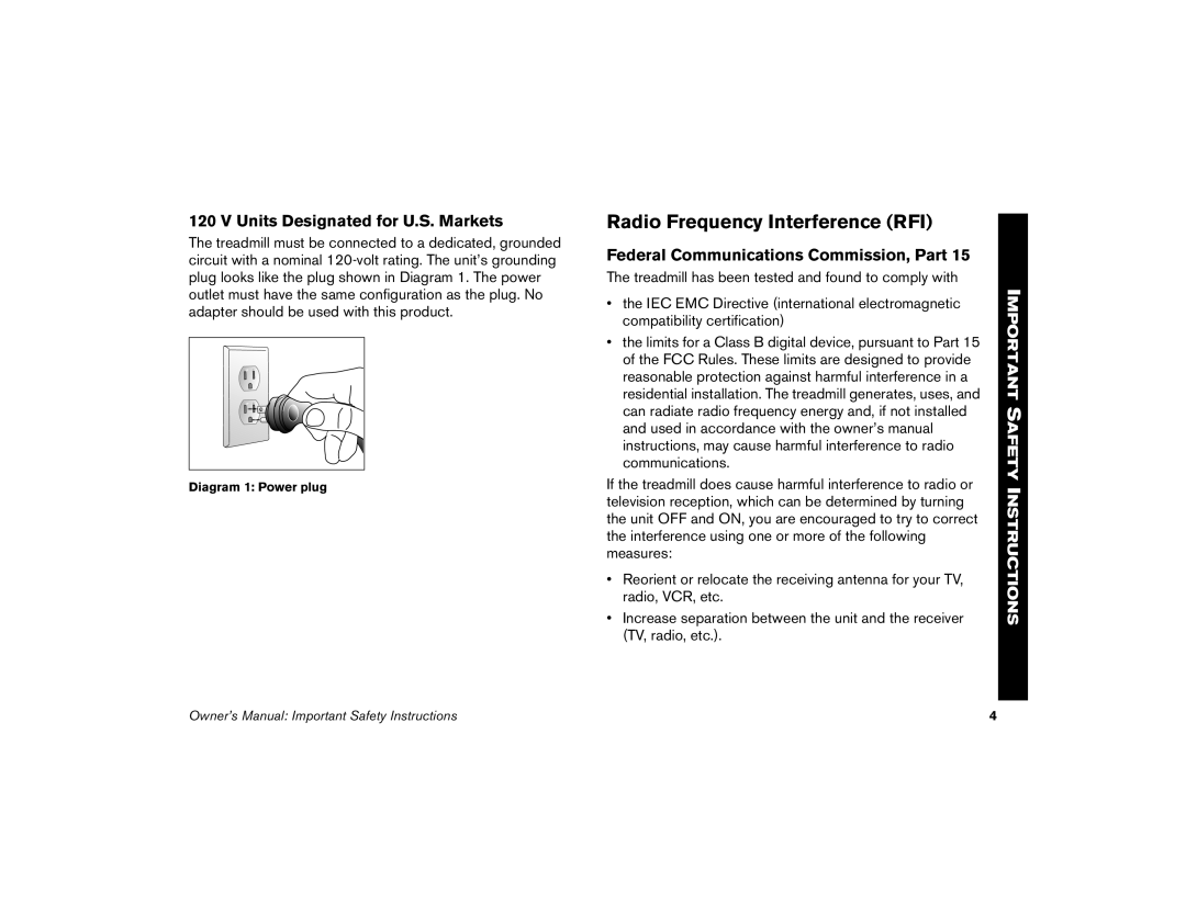 Precor M9.35I Radio Frequency Interference RFI, Units Designated for U.S. Markets, Federal Communications Commission, Part 