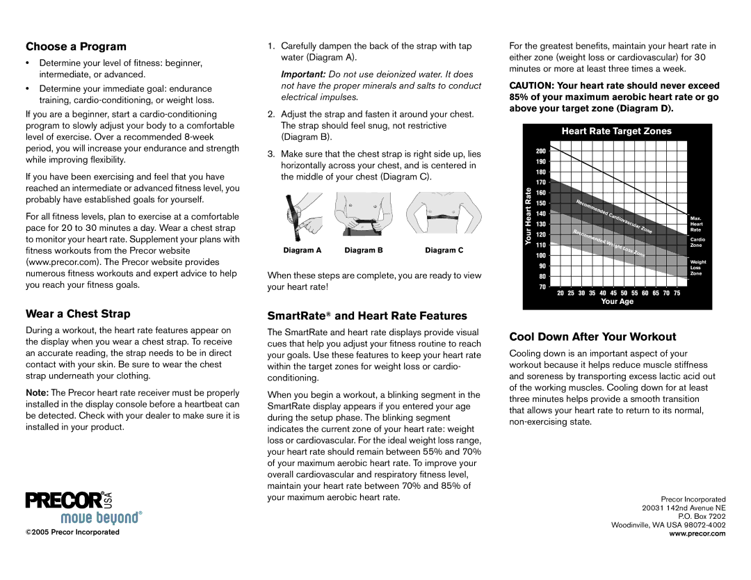 Precor M9.35I manual Choose a Program 