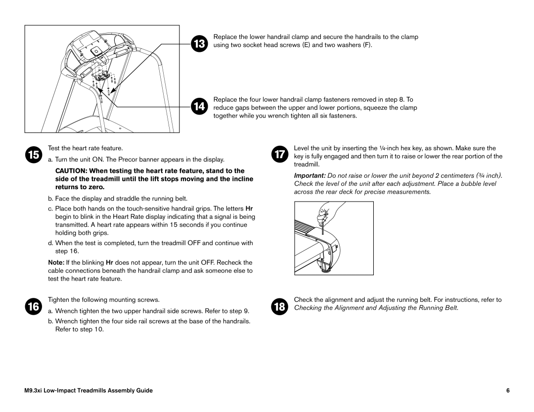 Precor M9.35I manual M9.3xi Low-Impact Treadmills Assembly Guide 