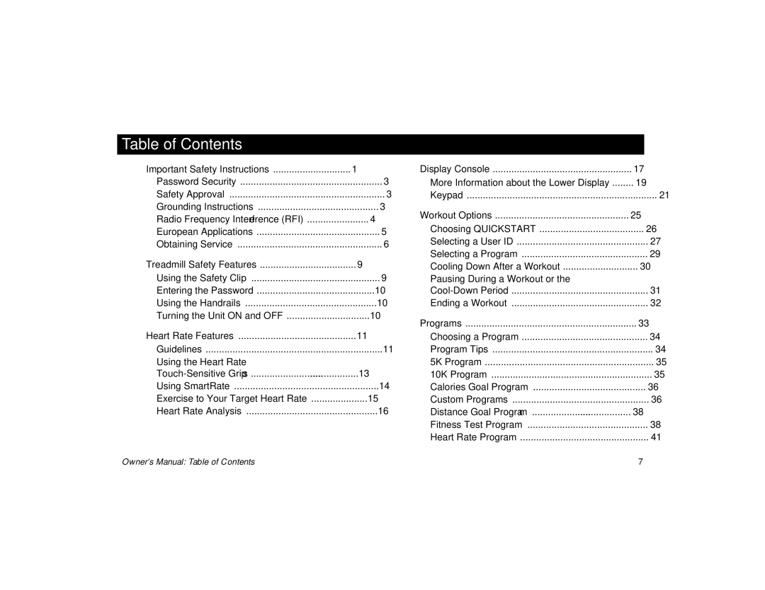 Precor M9.35I manual Table of Contents 