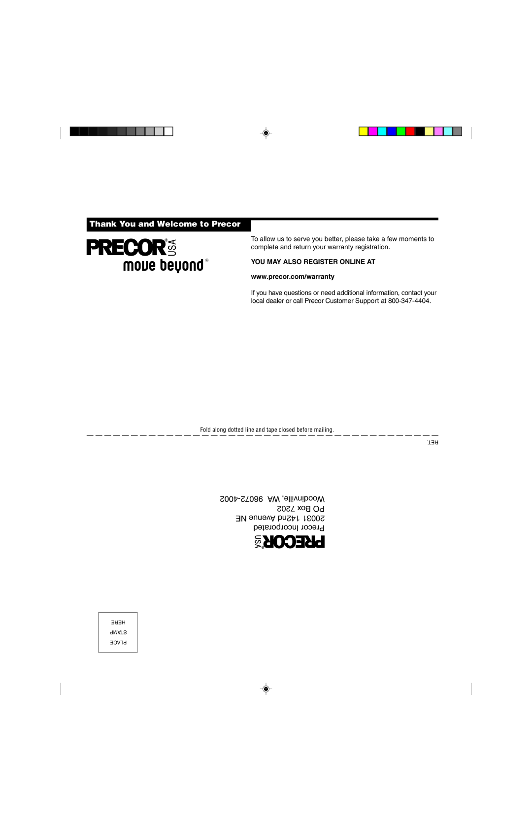 Precor M9.35I manual Thank You and Welcome to Precor, WA Woodinville 7202 Box PO NE Avenue 142nd, Incorporated Precor 