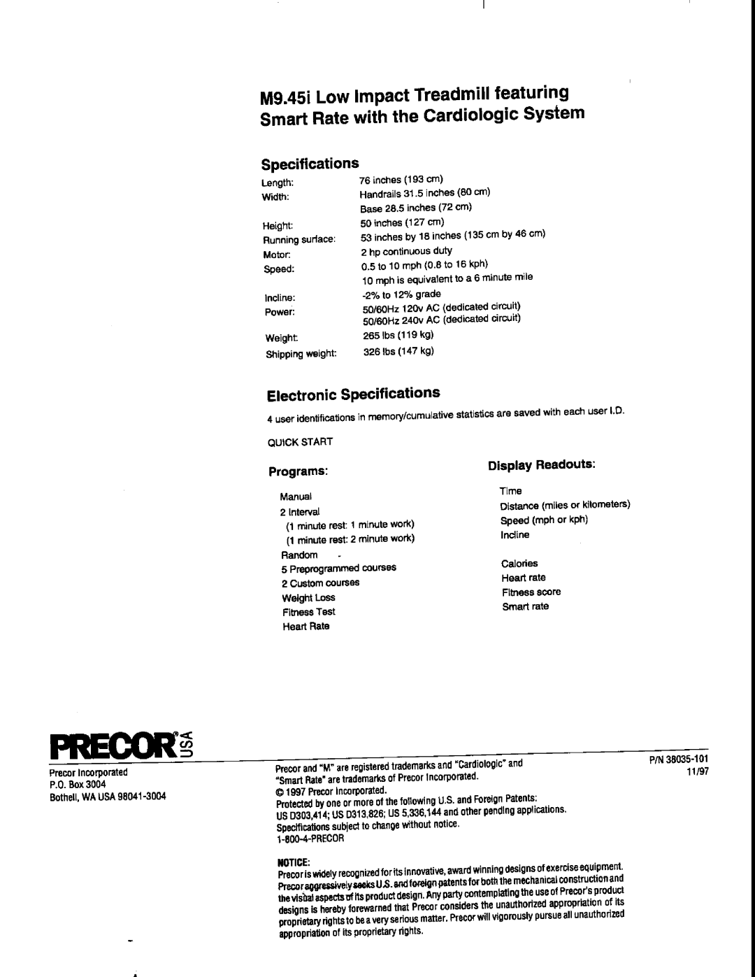 Precor M9.45i manual 