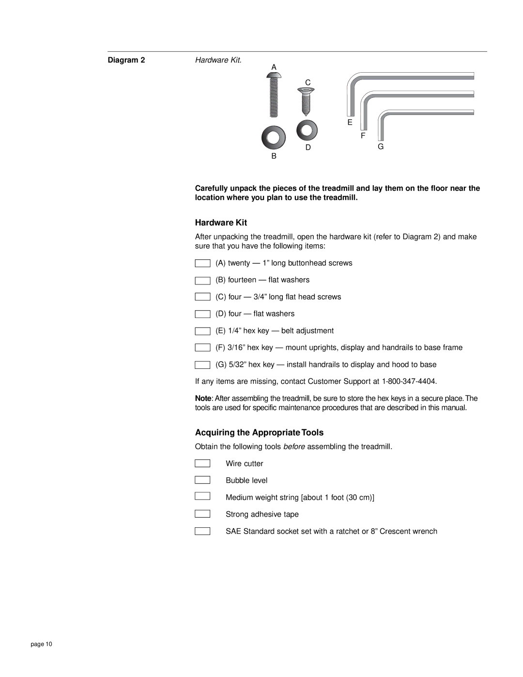 Precor M9.55 owner manual Hardware Kit, Acquiring the Appropriate Tools, Diagram 