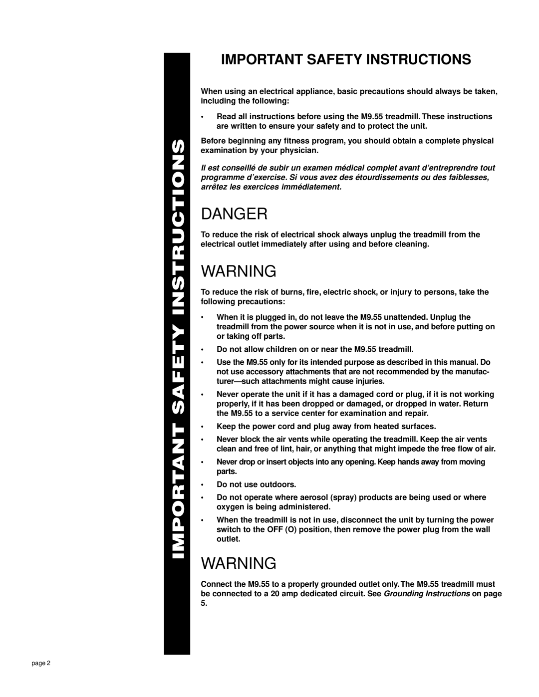 Precor M9.55 owner manual Important Safety Instructions 