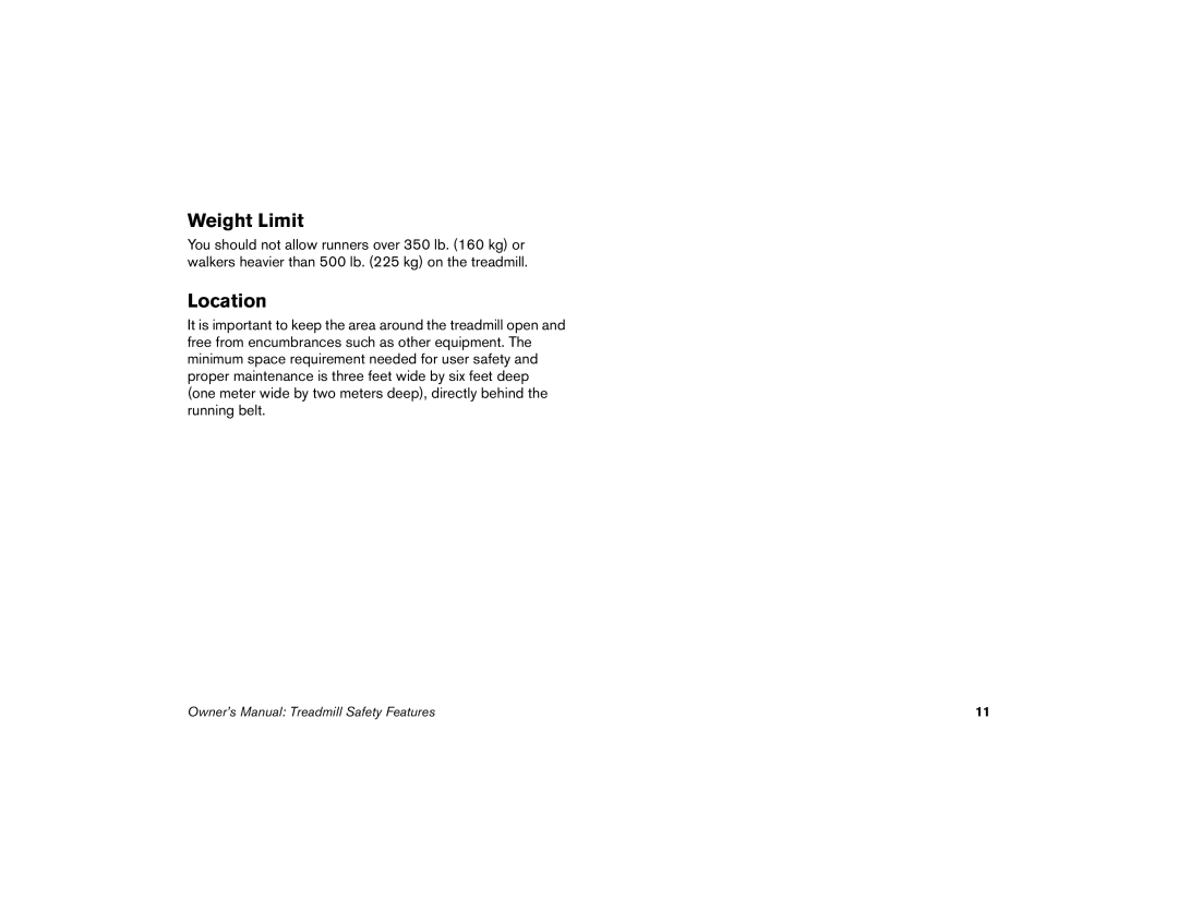 Precor M9.57 manual Weight Limit, Location 