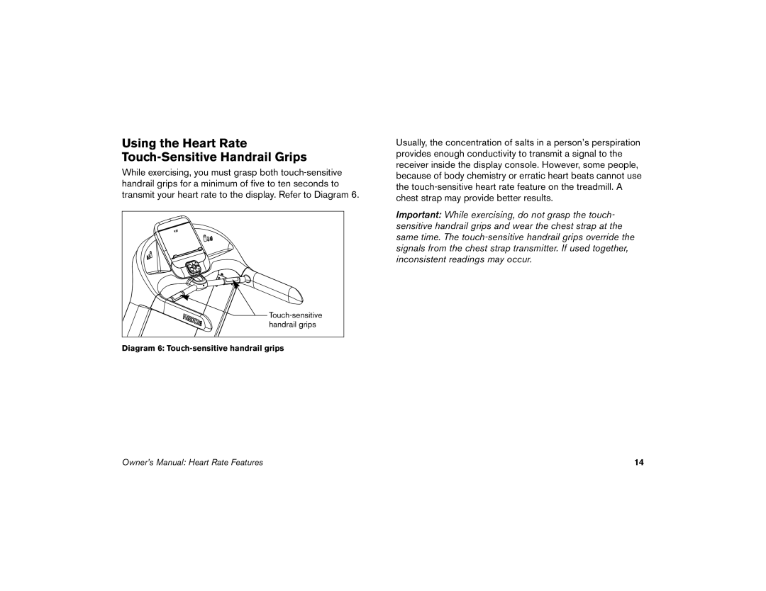 Precor M9.57 manual Using the Heart Rate Touch-Sensitive Handrail Grips 