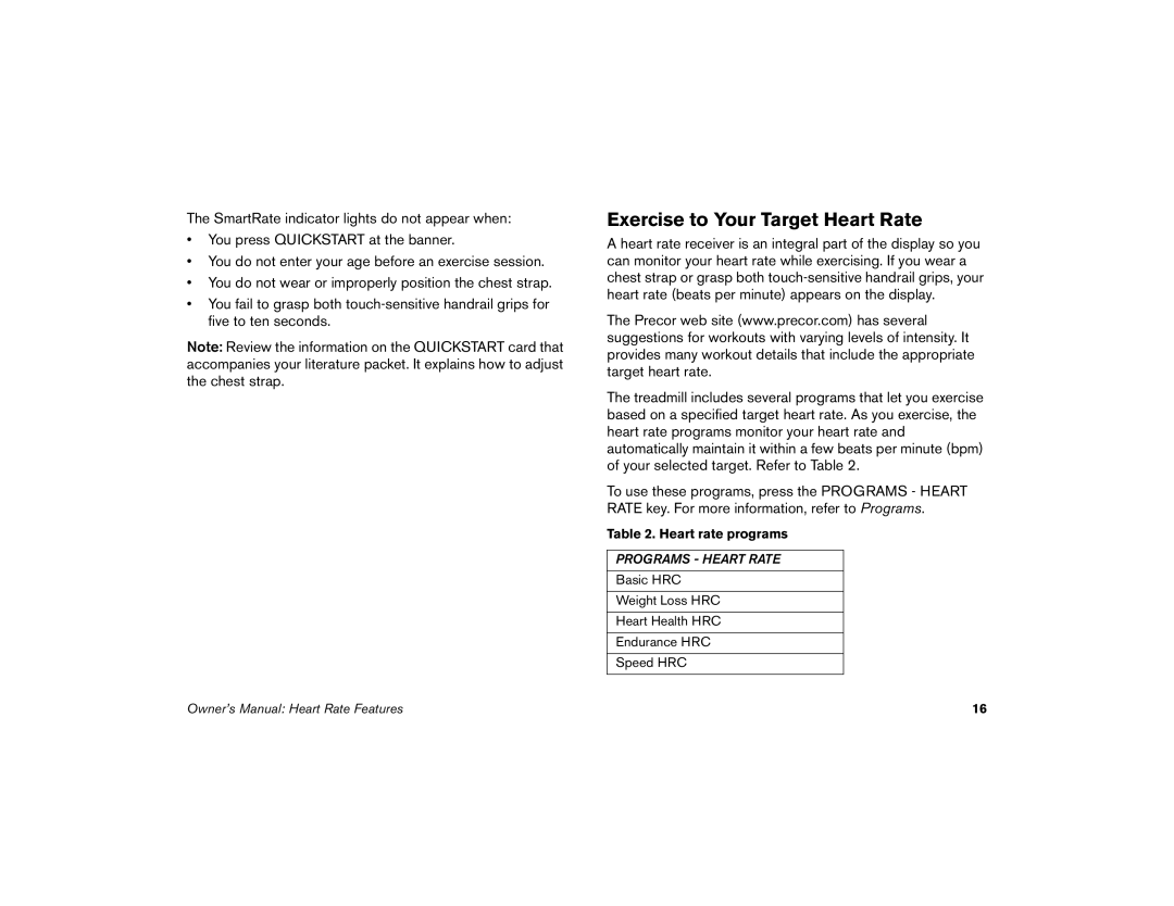 Precor M9.57 manual Exercise to Your Target Heart Rate 