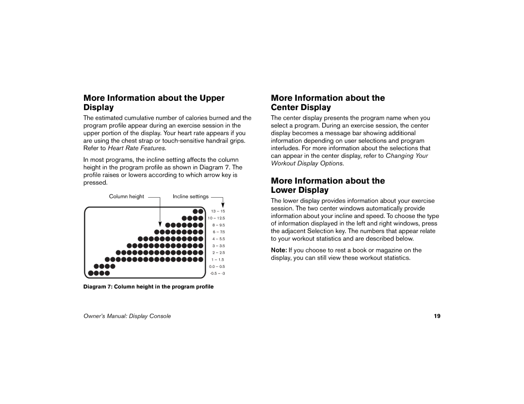 Precor M9.57 manual More Information about the Upper Display, More Information about Center Display 