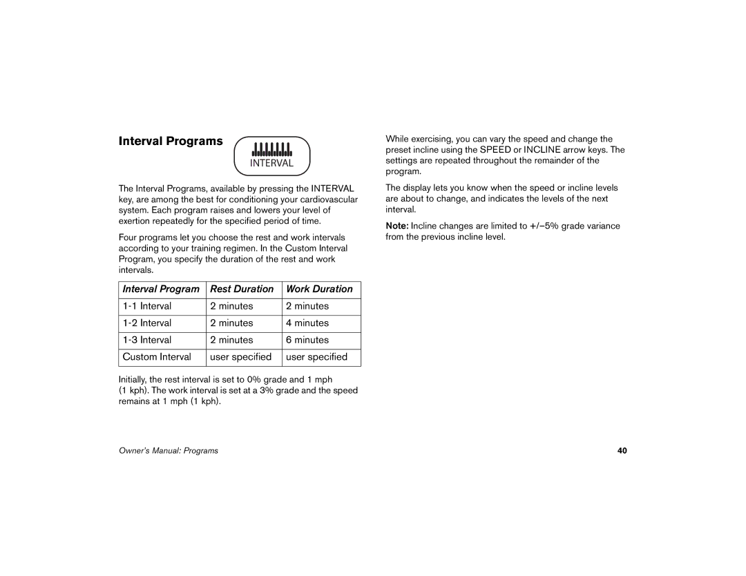 Precor M9.57 manual Interval Programs 