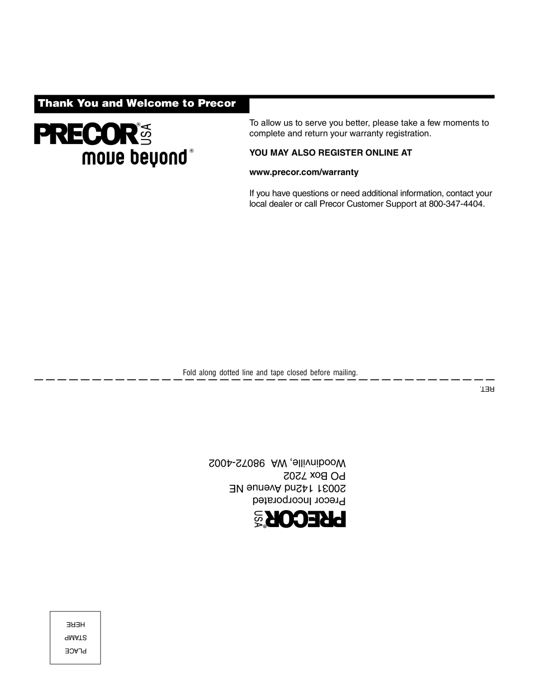 Precor M9.57 manual Thank You and Welcome to Precor 