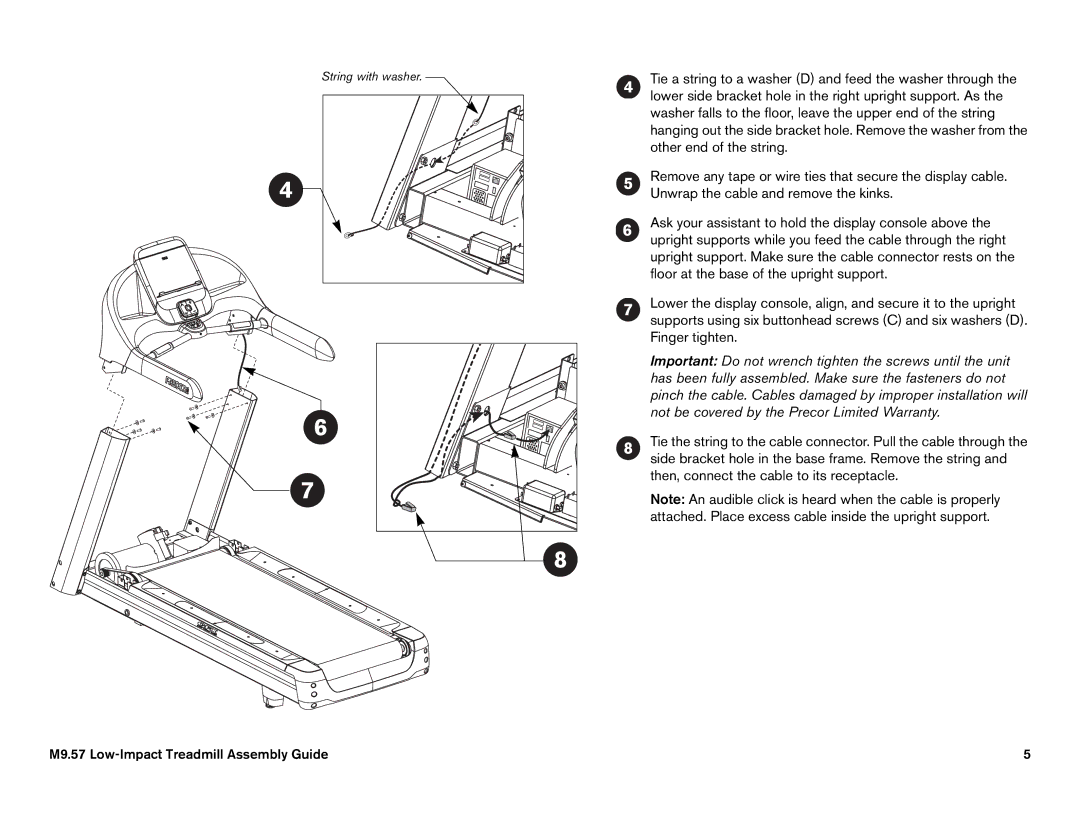 Precor M9.57 manual Important Do not wrench tighten the screws until the unit 