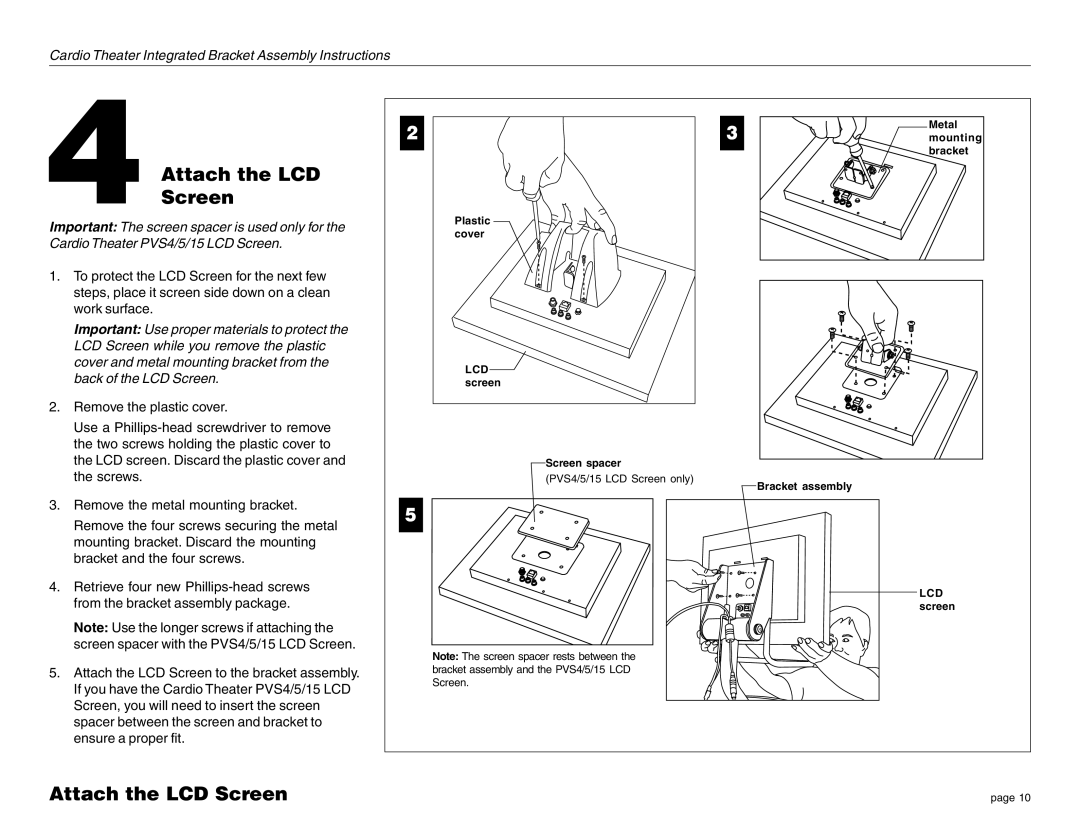 Precor none manual 4Attach the LCD Screen 