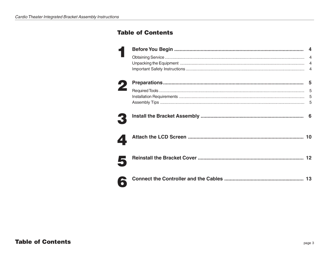 Precor none manual Table of Contents 