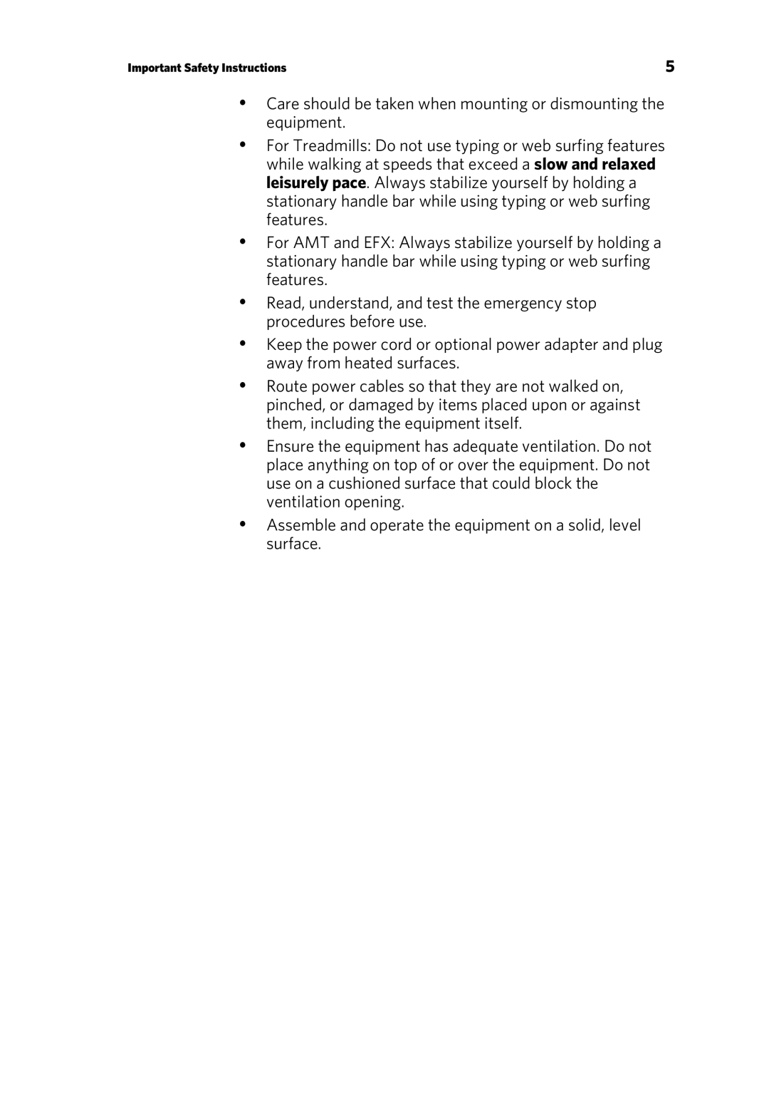 Precor P10 manual Important Safety Instructions 