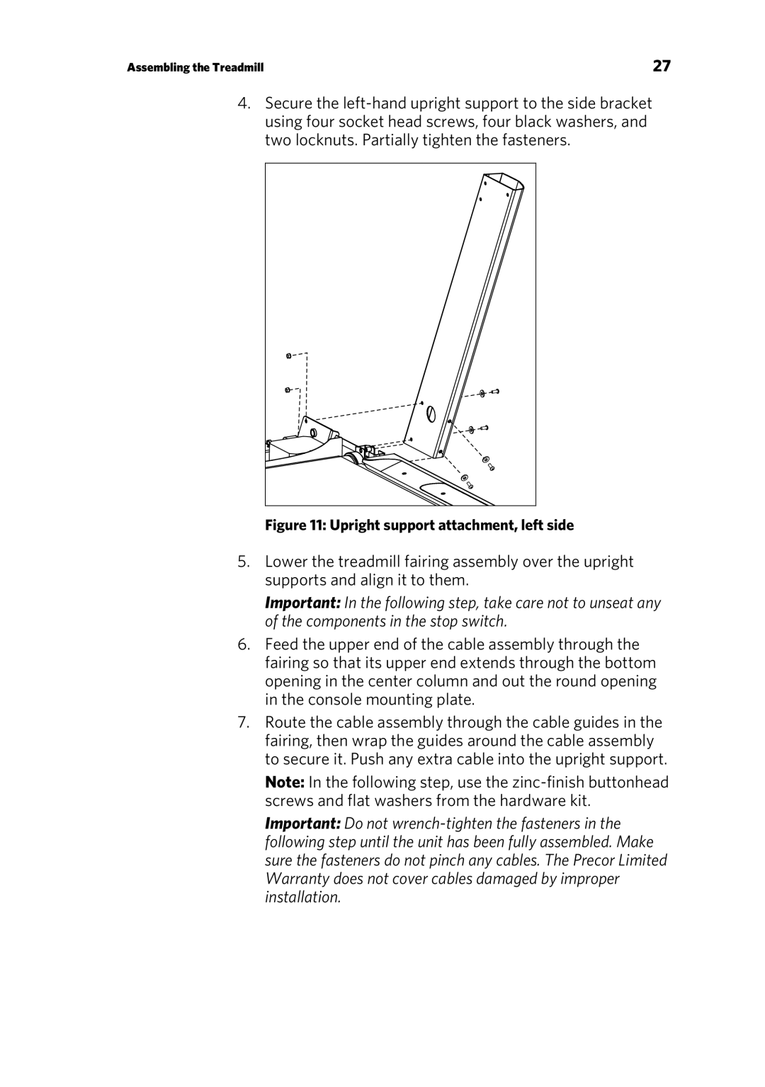 Precor P10 manual Upright support attachment, left side 