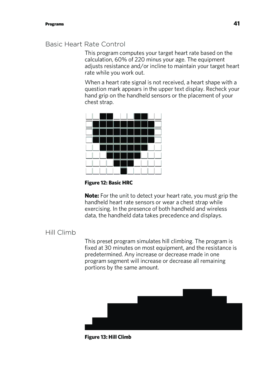 Precor p20 manual Basic Heart Rate Control, Hill Climb 