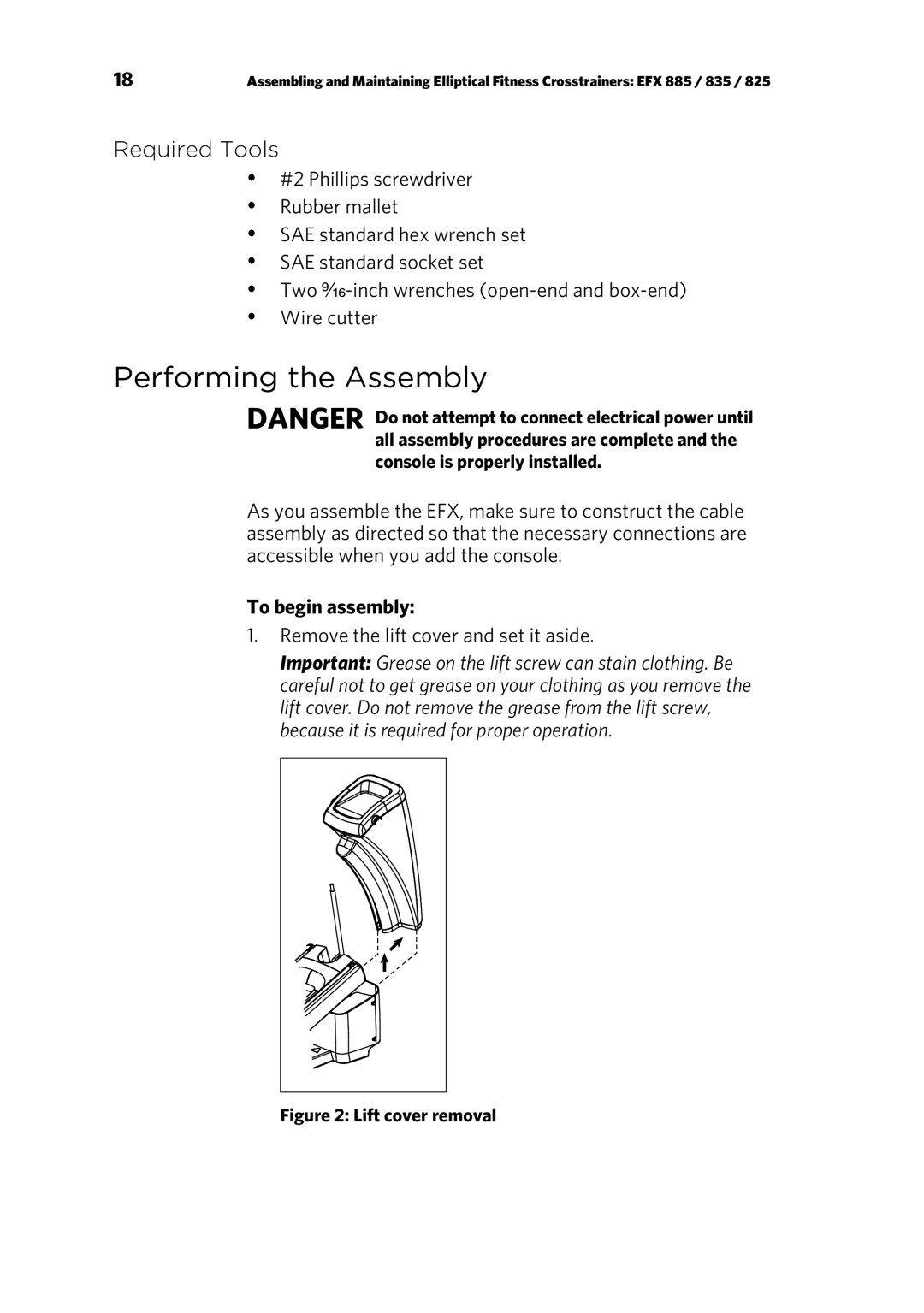 Precor p20 manual Performing the Assembly, Required Tools, To begin assembly 