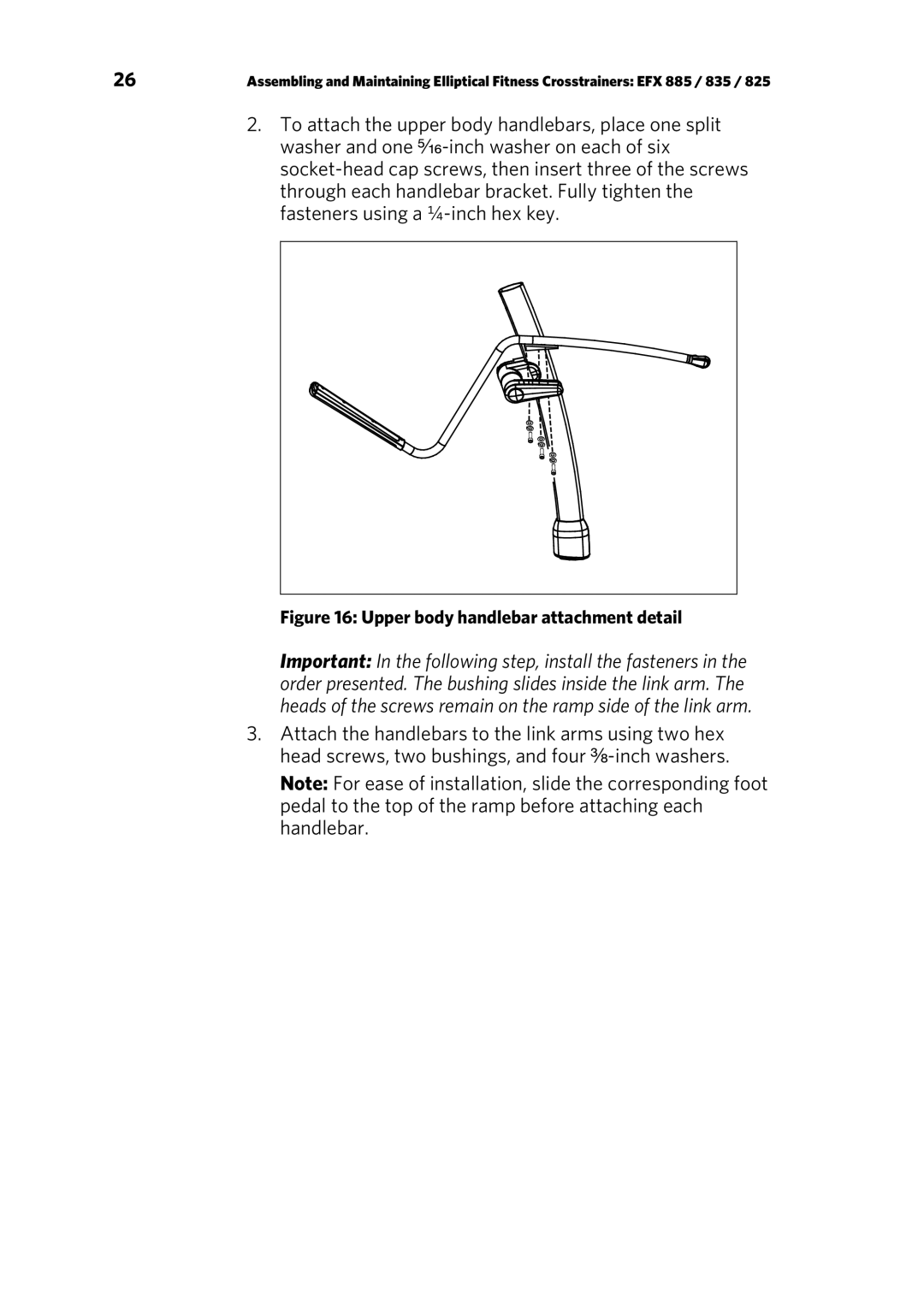 Precor p20 manual Upper body handlebar attachment detail 