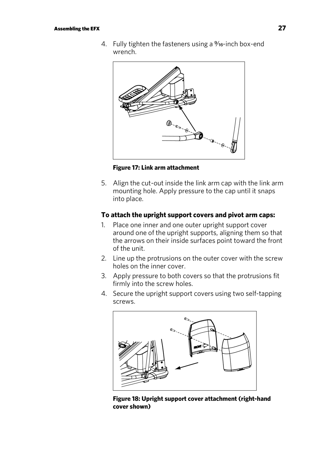 Precor p20 manual To attach the upright support covers and pivot arm caps, Link arm attachment 