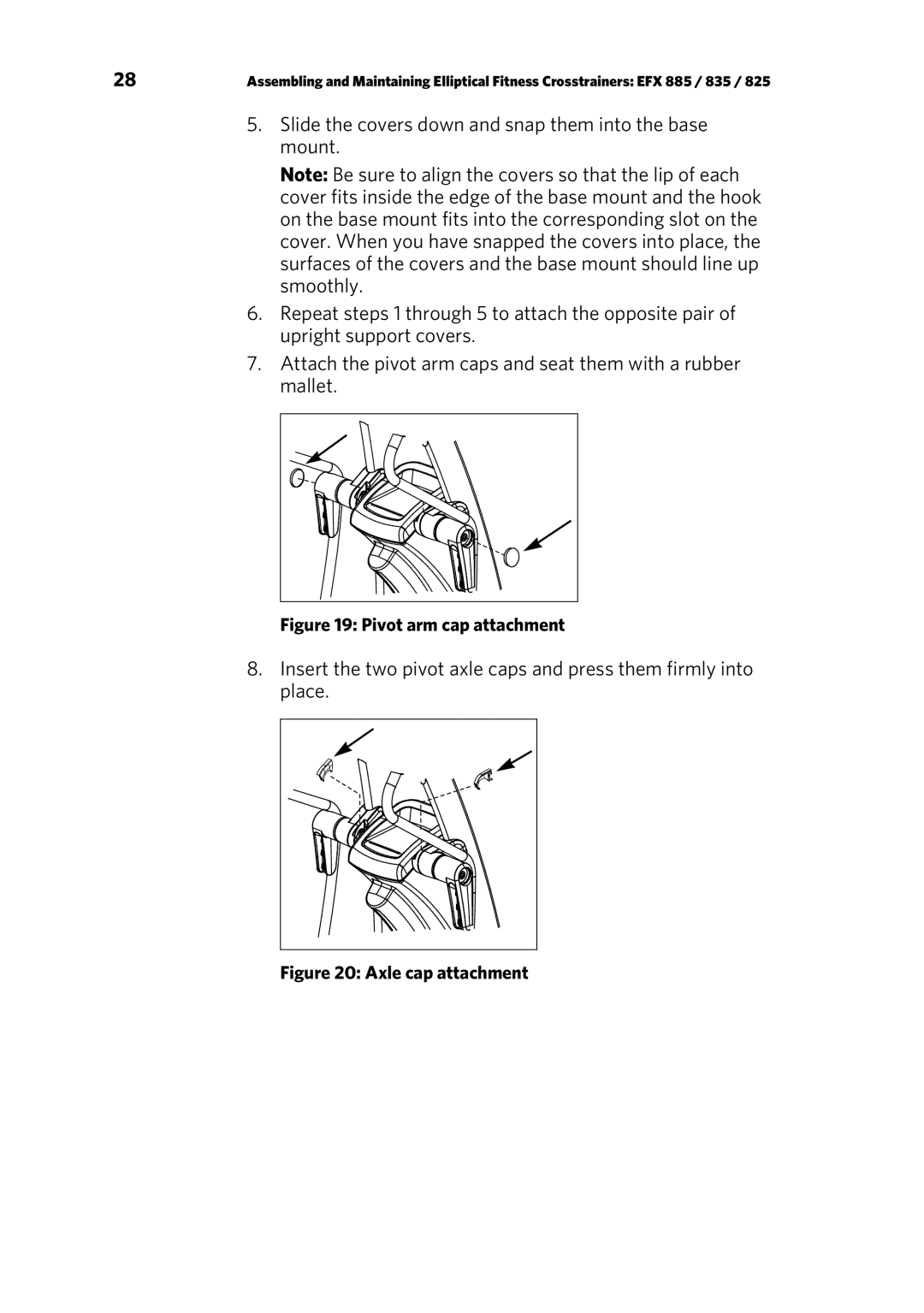 Precor p20 manual Pivot arm cap attachment 