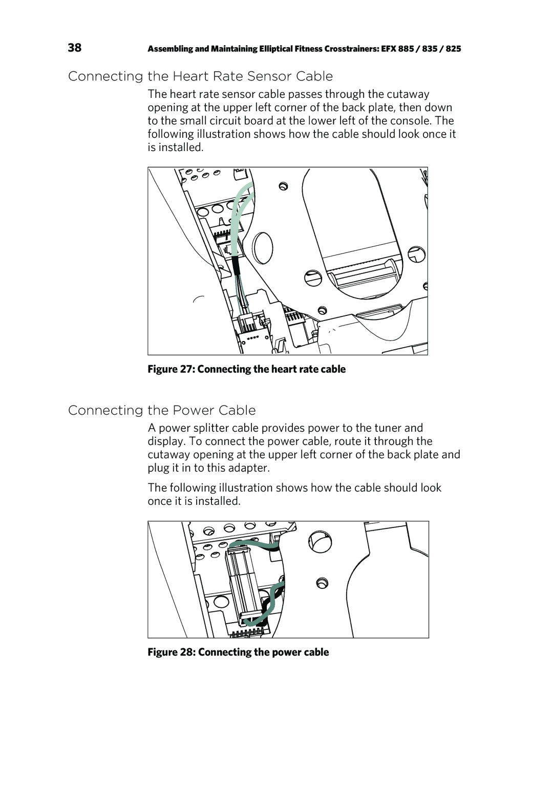 Precor p20 manual Connecting the Heart Rate Sensor Cable, Connecting the Power Cable 