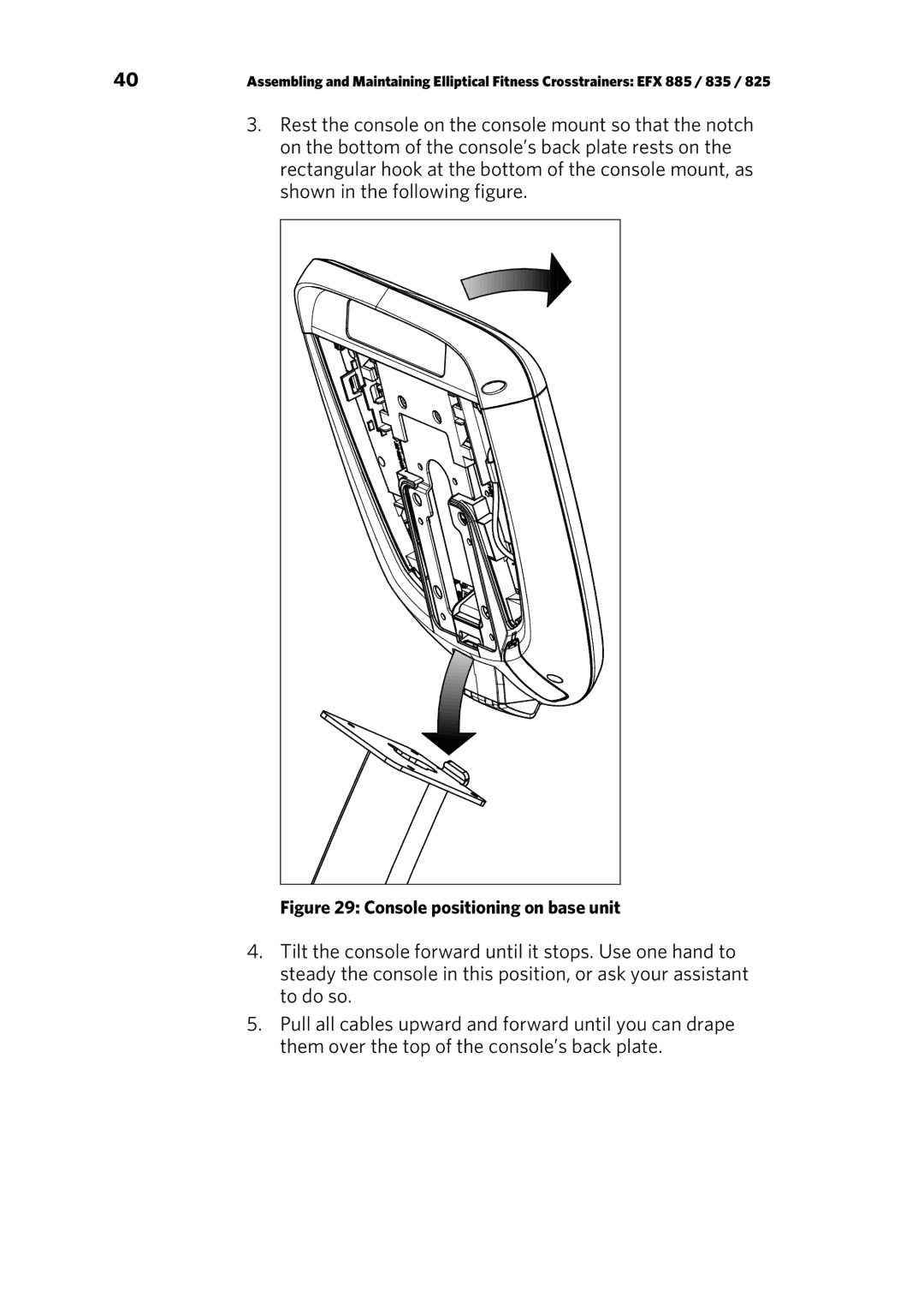 Precor p20 manual Console positioning on base unit 