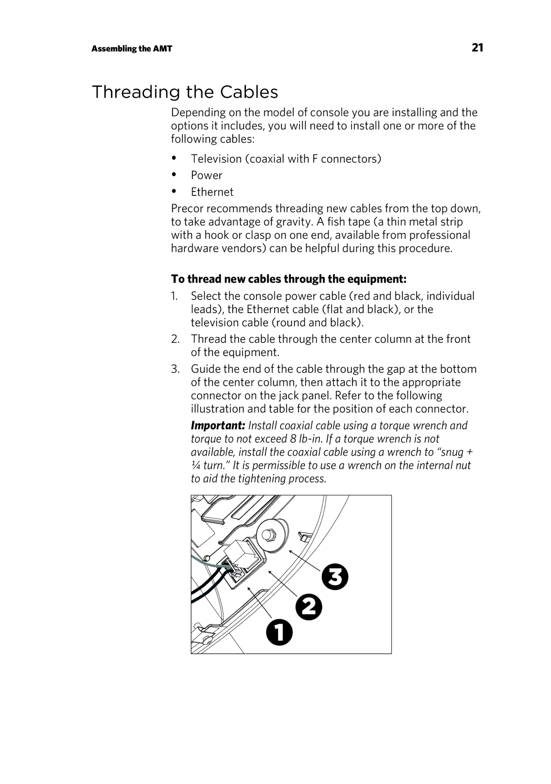 Precor p20 manual Threading the Cables, To thread new cables through the equipment 