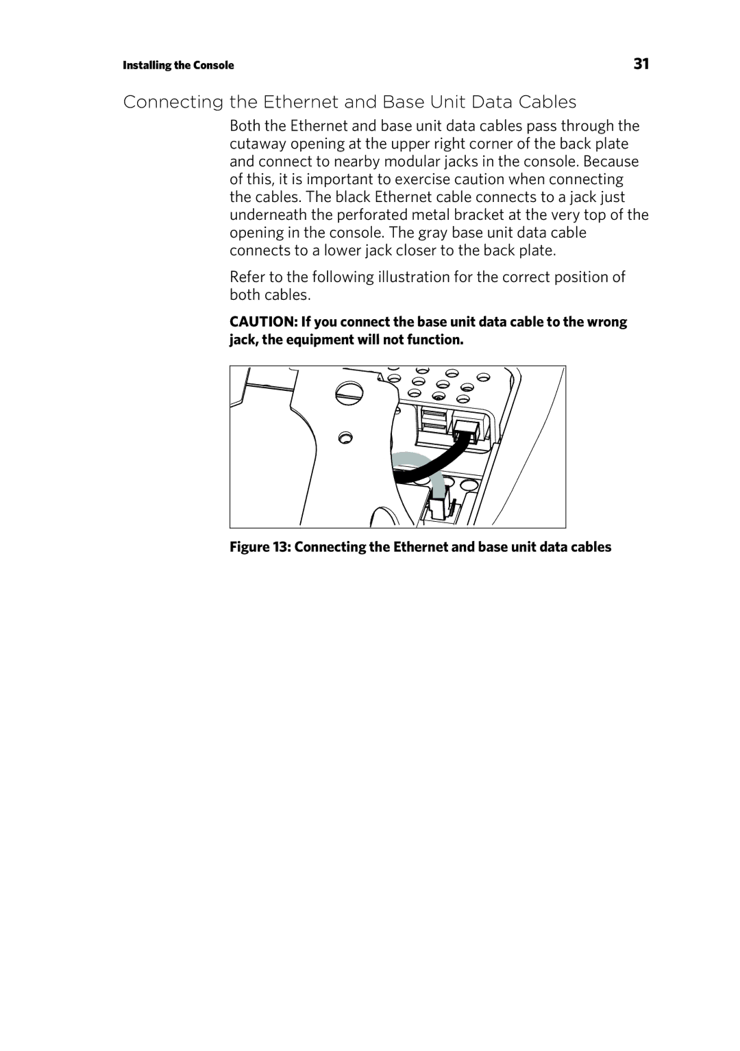 Precor p20 manual Connecting the Ethernet and Base Unit Data Cables, Connecting the Ethernet and base unit data cables 