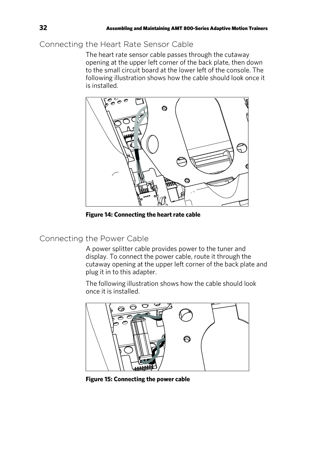 Precor p20 manual Connecting the Heart Rate Sensor Cable, Connecting the Power Cable 